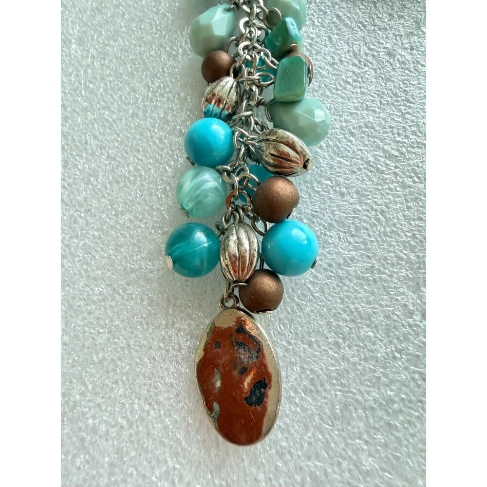 Tanya Creations Turquoise Blue Beaded Y Drop Cluster Pendant Necklace NWT